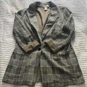 Knit Plaid Gray Women's Blazer